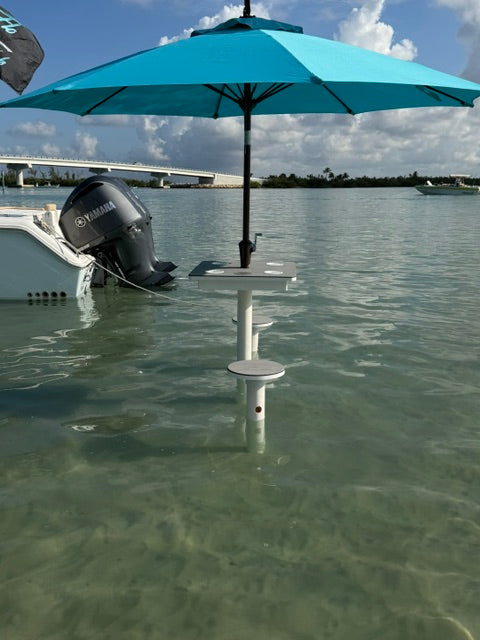 "Set of two marine-grade tiki bar stools for sandbar and coastal outdoor use"